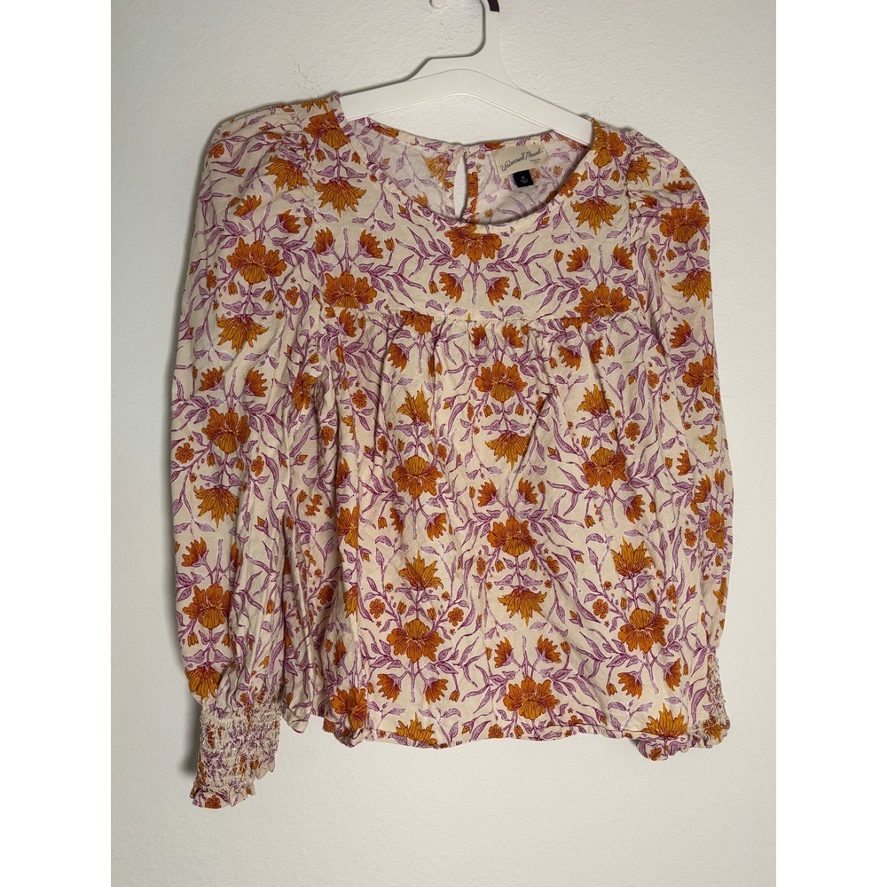 Universal Thread Womens Floral Dobby Long Sleeve Blouse Orange Purple Size M